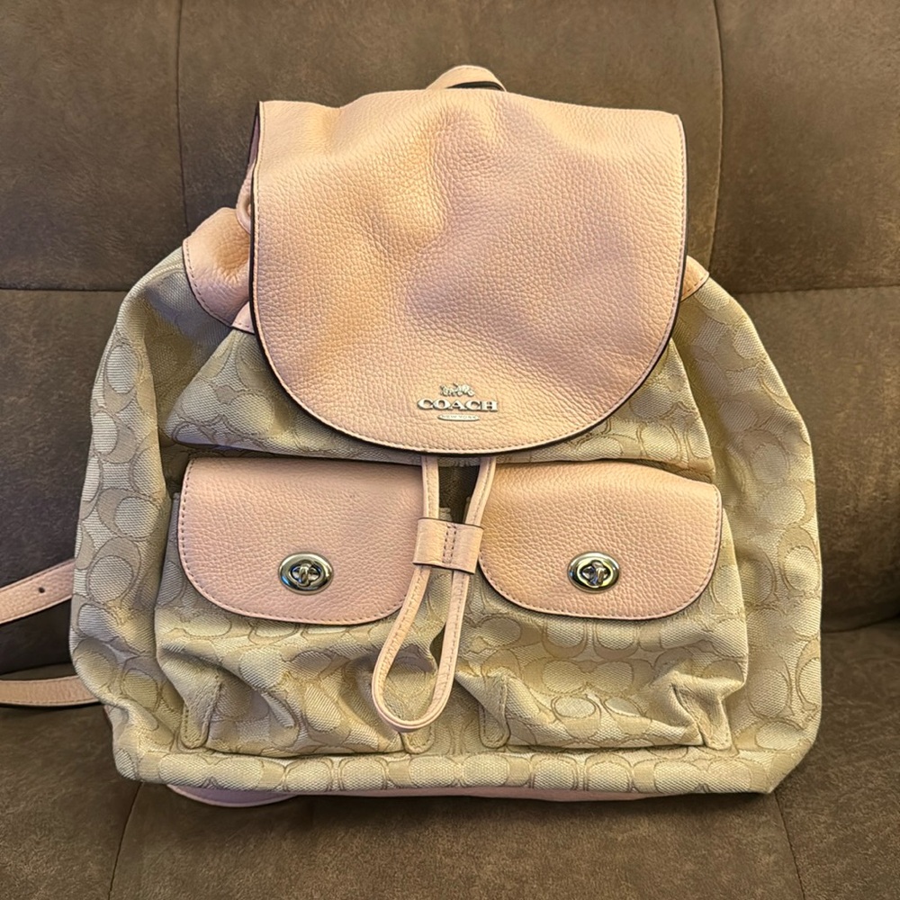 Tan & Pink Coach Signature Billie Backpack